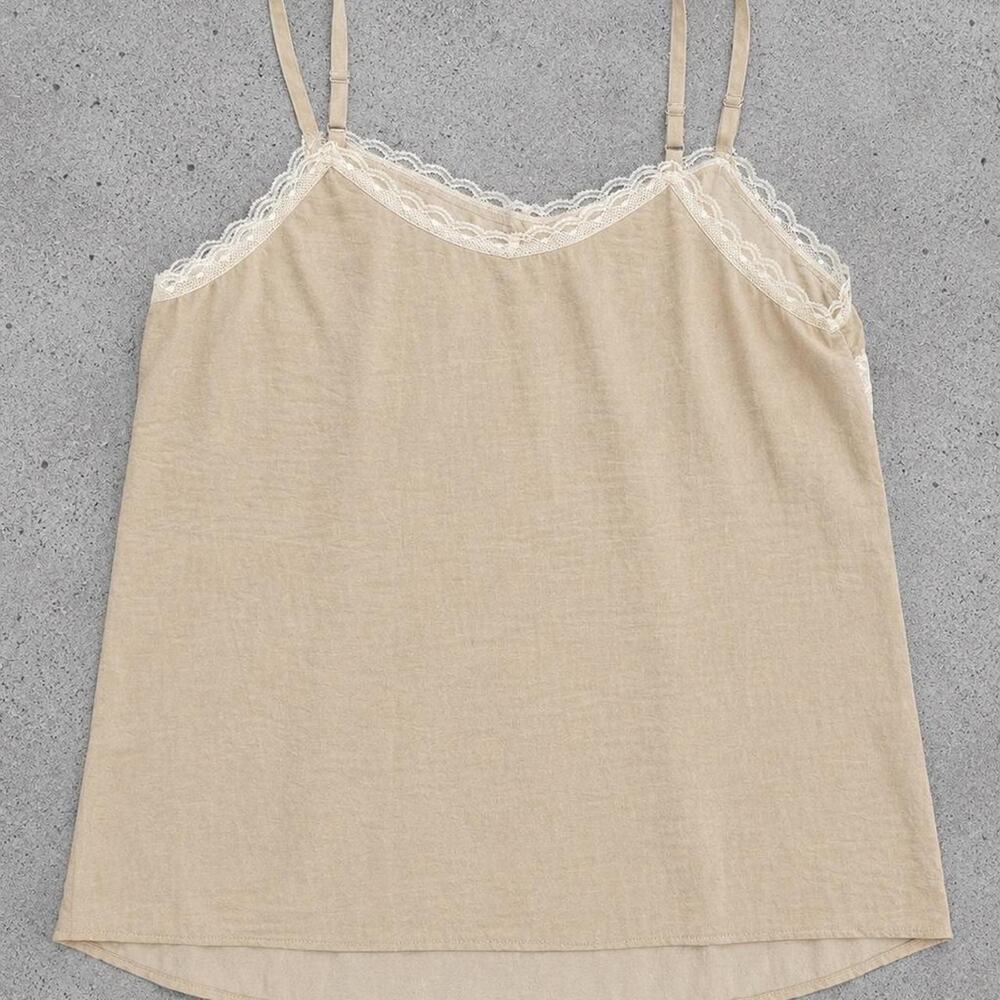 CAbi Beige Satin Lace Trim Camisole Small Adjustable Straps Coquette - Picture 3 of 5